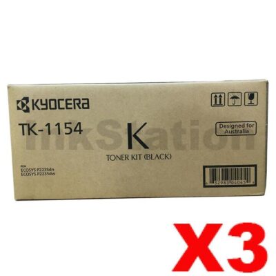 3 x Genuine Kyocera TK-1154 Black Toner Cartridge P2235DW, P2235DN - 3,000 pages
