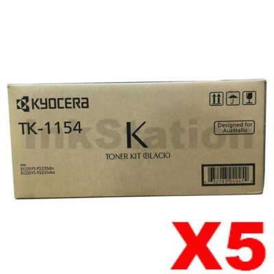 5 x Genuine Kyocera TK-1154 Black Toner Cartridge P2235DW, P2235DN - 3,000 pages