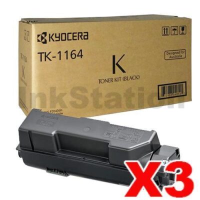 3 x Genuine Kyocera TK-1164 Black Toner Cartridge P2040DW, P2040DN- 7,200 pages