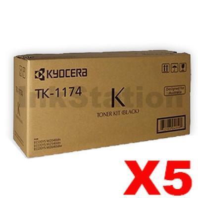 5 x Genuine Kyocera TK-1174 Black Toner Cartridge M2640IDW, M2040DN, M2540DN - 7,200 pages
