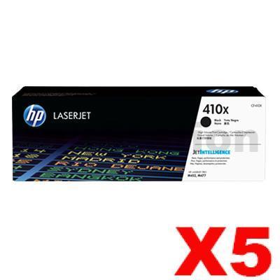 5 x HP 410X (CF410X) Genuine Black Toner Cartridge - 6,500 pages