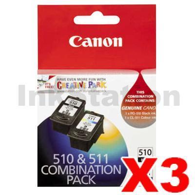 3 x Canon PG-510 + CL-511 Genuine Ink Twin Pack (PG510CL511CP) [3BK,3C]