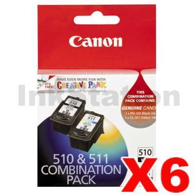 6 x Canon PG-510 + CL-511 Genuine Ink Twin Pack (PG510CL511CP) [6BK,6C]