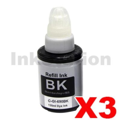3 x Compatible Canon GI690BK Black Ink Bottle
