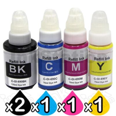 5-Pack Compatible Canon GI690 Ink Bottles [2BK+1C+1M+1Y]