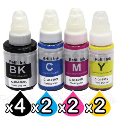 10-Pack Compatible Canon GI690 Ink Bottles [4BK+2C+2M+2Y]