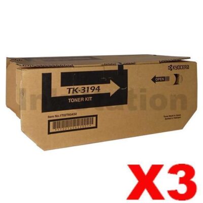 3 x Genuine Kyocera TK-3194 Black Toner Kit P3055DN, P3060DN - 25,000 pages