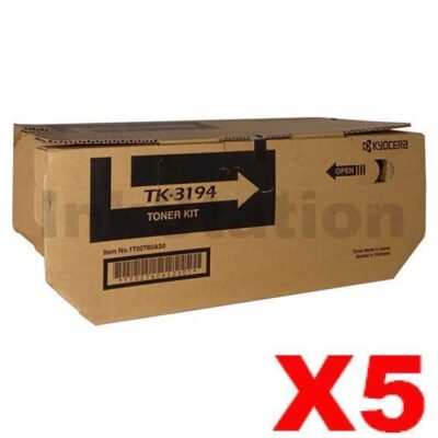 5 x Genuine Kyocera TK-3194 Black Toner Kit P3055DN, P3060DN - 25,000 pages