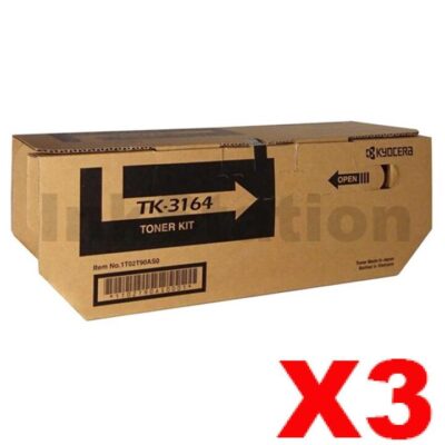3 x Genuine Kyocera TK-3164 Black Toner Kit P3045DN - 12,500 pages