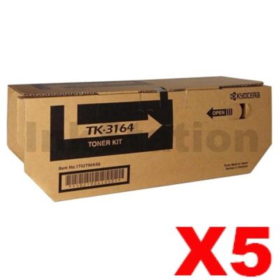 5 x Genuine Kyocera TK-3164 Black Toner Kit P3045DN - 12,500 pages