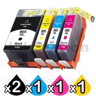 5 Pack HP 905XL Compatible High Yield Inkjet Combo T6M05AA - T6M17AA [2BK,1C,1M,1Y]