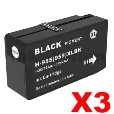 3 x HP 955XL Compatible Black High Yield Inkjet Cartridge L0S72AA - 2,000 Pages