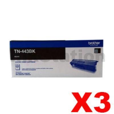 3 x Genuine Brother TN-443BK Black Toner Cartridge - 4,500 pages