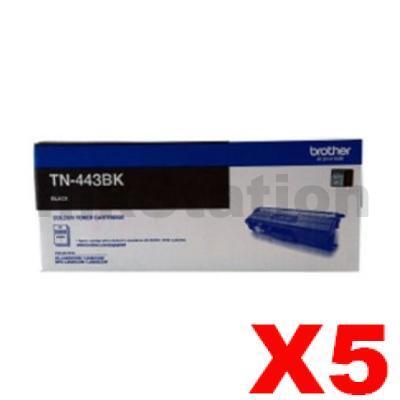 5 x Genuine Brother TN-443BK Black Toner Cartridge - 4,500 pages