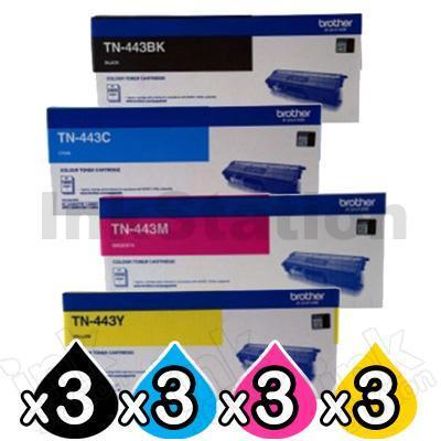 3 Sets of 4-Pack Brother TN-443 Genuine Toner Combo [3BK,3C,3M,3Y]