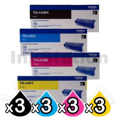 3 Sets of 4-Pack Brother TN-446 Genuine Toner Combo [3BK,3C,3M,3Y]