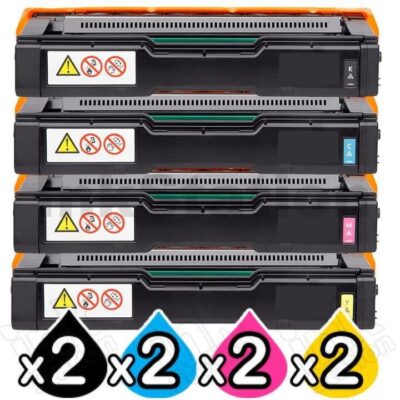 2 Sets of 4 Pack Ricoh SP C220 / SP C221 / SP C222 / SP C240 (406059-406062) Compatible Toner Combo [2BK+2C+2M+2Y]