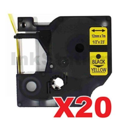 20 x Dymo SD45018 / S0720580 Compatible 12mm Black Text on Yellow Label Cassette - 7 meters