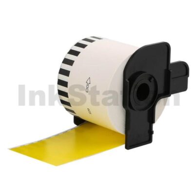 Brother DK-44605 Compatible Removable Black Text on Yellow Continuous Paper Label Roll 62mm x 30.48m