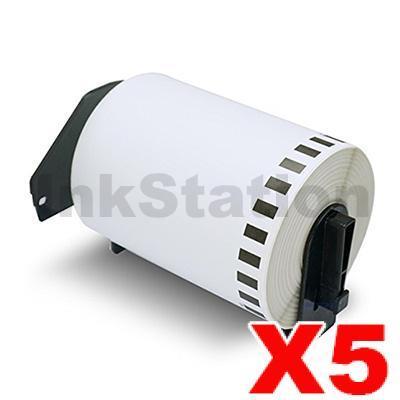 5 x Brother DK-22243 Compatible Black Text on White Continuous Paper Label Roll 102mm x 30.48m