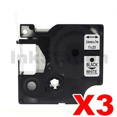 3 x Dymo SD53713 / S0720930 Compatible 24mm Black Text on White Label Cassette - 7 meters