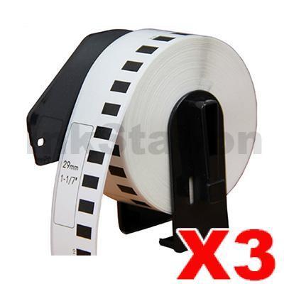 3 x Brother DK-22211 Compatible Black Text on White Continuous Film Label Roll 29mm x 15.24m