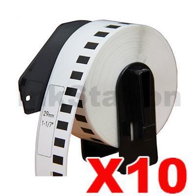 10 x Brother DK-22211 Compatible Black Text on White Continuous Film Label Roll 29mm x 15.24m