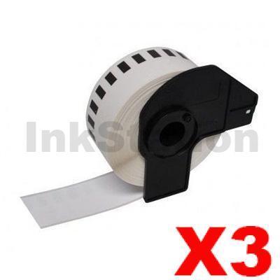 3 x Brother DK-22214 Compatible Black Text on White Continuous Paper Label Roll 12mm x 30.48m