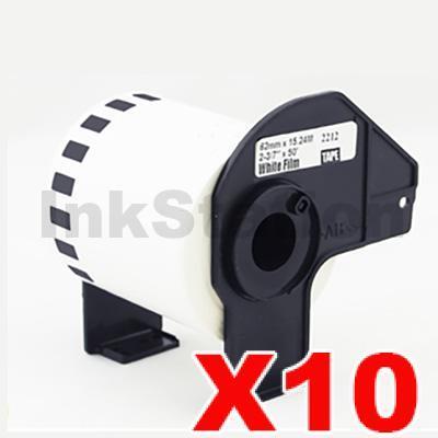 10 x Brother DK-22212 Compatible Black Text on White Continuous Film Label Roll 62mm x 15.24m