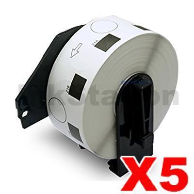 5 x Brother DK-11218 Compatible Black Text on White 24mm Diameter Die-Cut Paper Label Roll - 1000 labels per roll