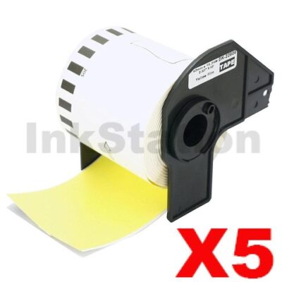 5 x Brother DK-22606 Compatible Black Text on Yellow Continuous Film Label Roll 62mm x 15.24m