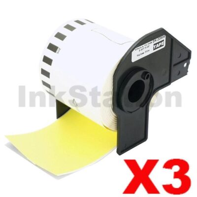 3 x Brother DK-22606 Compatible Black Text on Yellow Continuous Film Label Roll 62mm x 15.24m