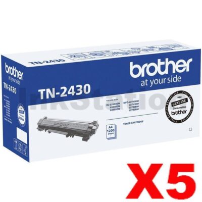 5 x Brother TN-2430 Genuine Toner Cartridge - 1,200 pages