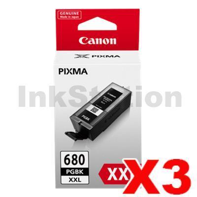 3 x Canon PGI-680XXLBK Extra High Yield Genuine Black Inkjet Cartridge - 600 pages
