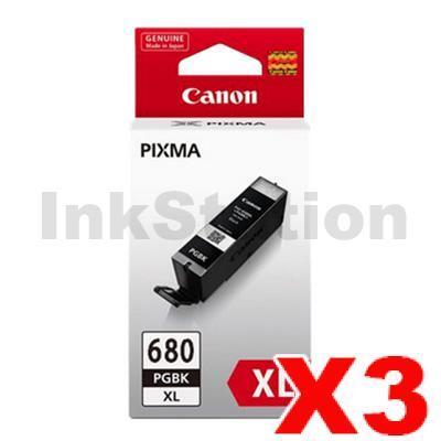3 x Canon PGI-680XLBK High Yield Genuine Black Inkjet Cartridge - 400 pages