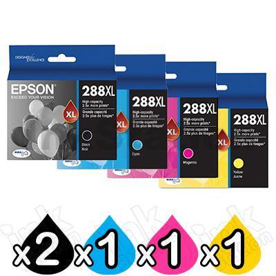 5 Pack Epson 288XL Genuine High Yield Inkjet Cartridges Combo [2BK,1C,1M,1Y]