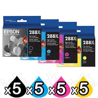 20 Pack Epson 288XL Genuine High Yield Inkjet Cartridges Combo [5BK,5C,5M,5Y]