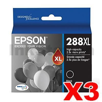 3 x Epson 288XL (C13T306192) Genuine Black High Yield Inkjet Cartridge