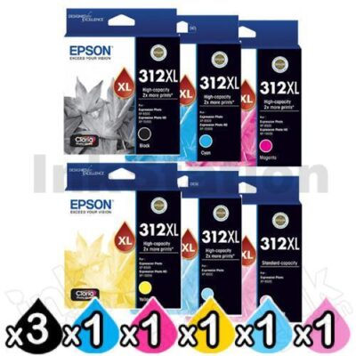 8 Pack Epson 312XL Genuine High Yield Inkjet Cartridge Combo [3BK,1C,1M,1Y,1LC,1LM]