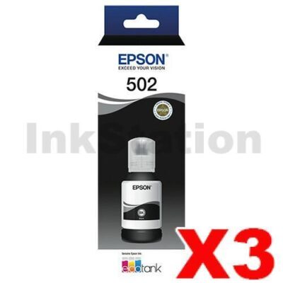 3 x Genuine Epson T502 EcoTank Black Ink Bottle [C13T03K192]