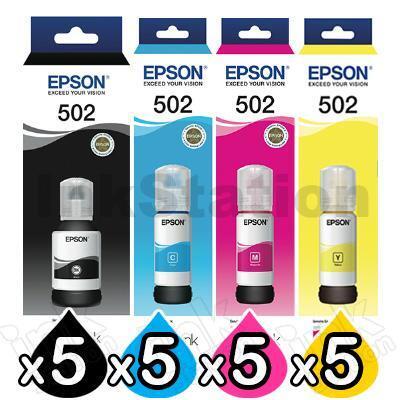 20-Pack Genuine Epson T502 EcoTank Ink Bottles [5BK+5C+5M+5Y]