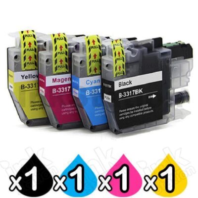 4 Pack Brother LC-3317 Compatible Ink Cartridges Combo [1BK, 1C, 1M, 1Y]