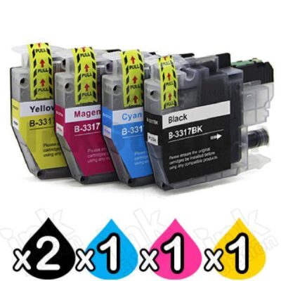 5 Pack Brother LC-3317 Compatible Ink Cartridges Combo [2BK, 1C, 1M, 1Y]