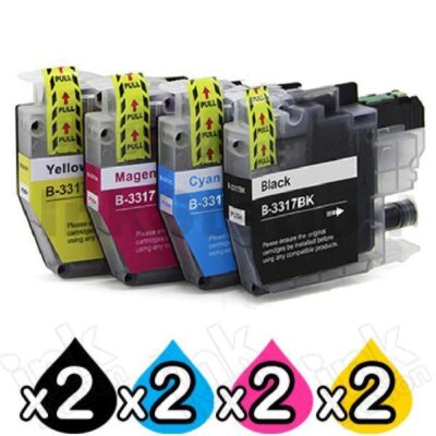 8 Pack Brother LC-3317 Compatible Ink Cartridges Combo [2BK, 2C, 2M, 2Y]