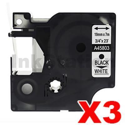 3 x Dymo SD45803 / S0720830 Compatible 19mm Black Text on White Label Cassette - 7 meters