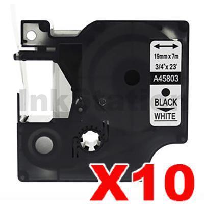 10 x Dymo SD45803 / S0720830 Compatible 19mm Black Text on White Label Cassette - 7 meters