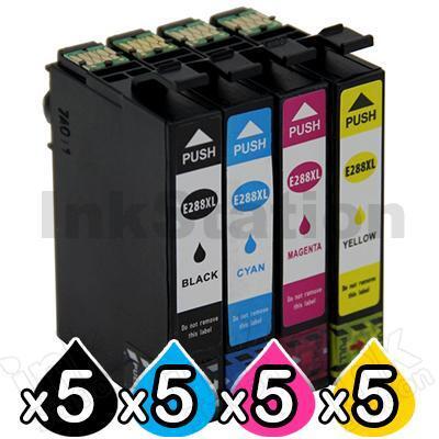 5 Sets of 4 Pack Epson 288XL Compatible High Yield Inkjet Cartridges Combo [5BK,5C,5M,5Y]