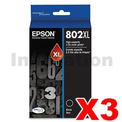 3 x Epson 802XL (C13T356192) Genuine Black High Yield Inkjet Cartridge