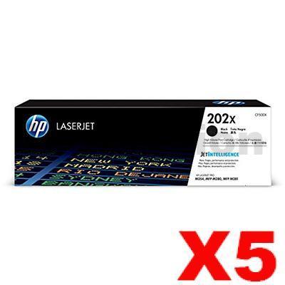 5 x HP CF500X (202X) Genuine Black High Yield Toner Cartridge - 3,200 Pages
