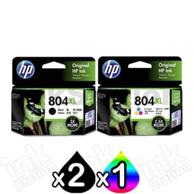 3 Pack HP 804XL Genuine High Yield Inkjet Cartridges T6N12AA + T6N11AA [2BK,1CL]
